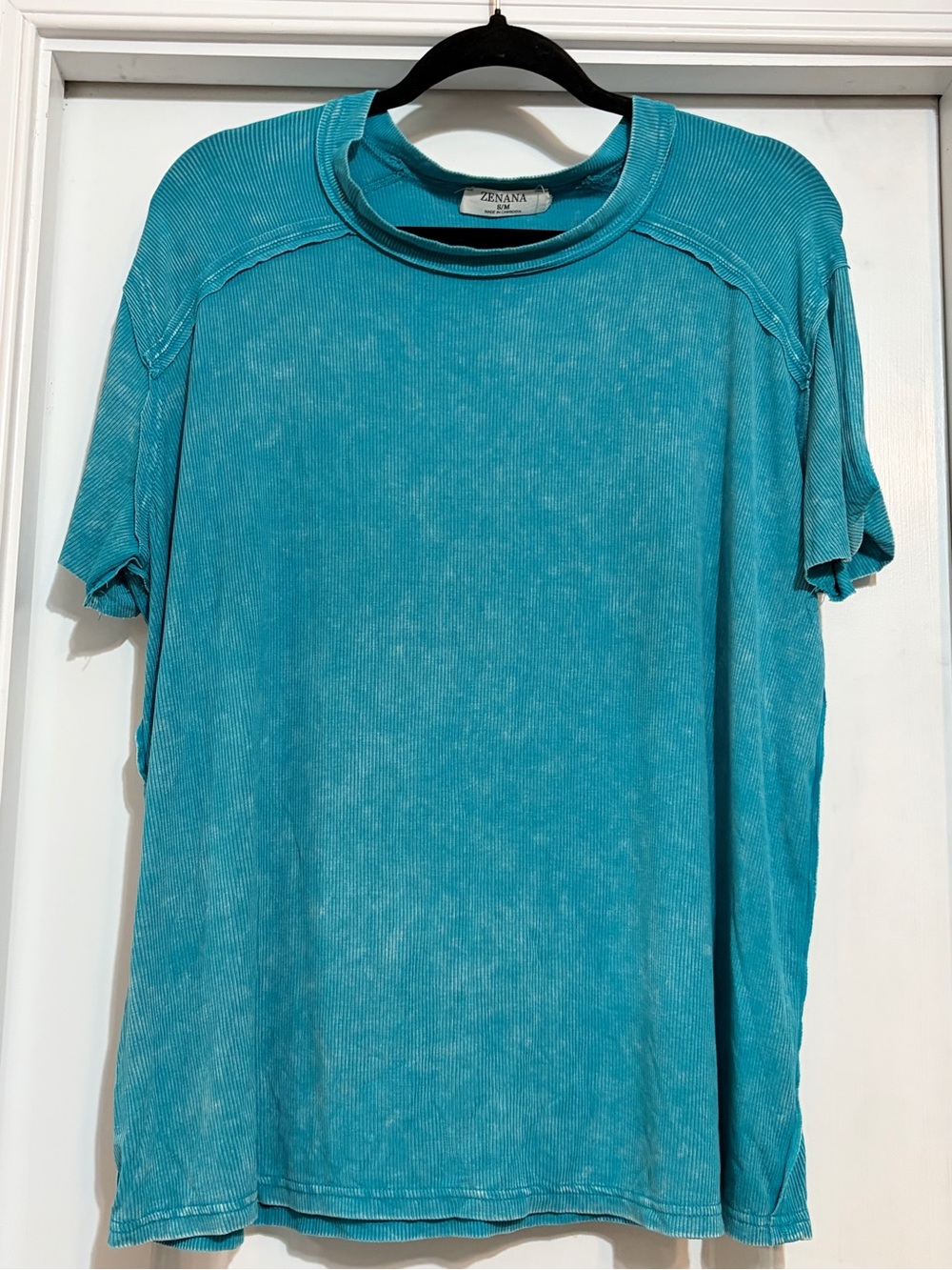 Zenana Teal Mineral-Washed Ribbed Shirt S/M